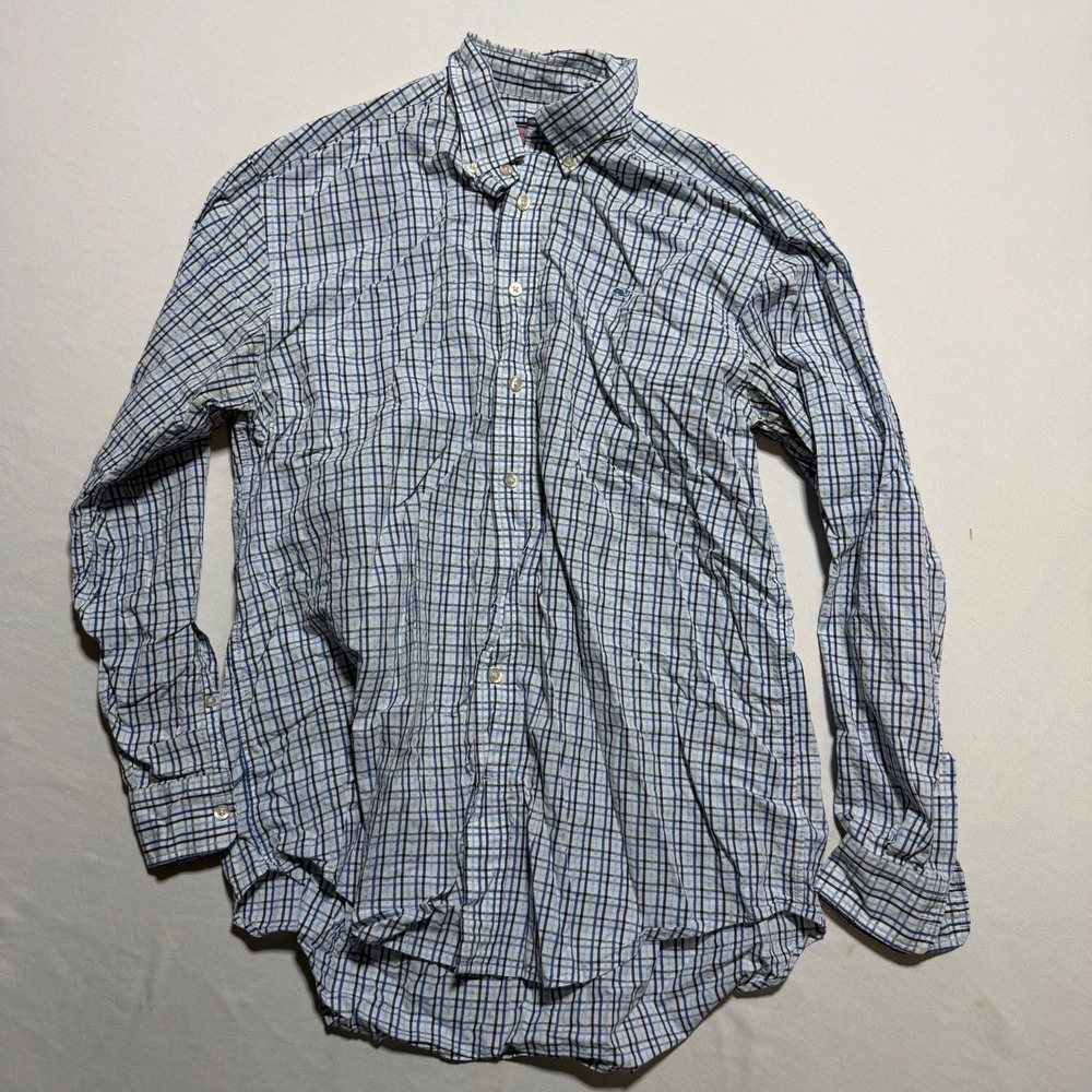 Vineyard Vines Whale Shirt Mens L Blue Tattersall Plaid Button Down Shirt